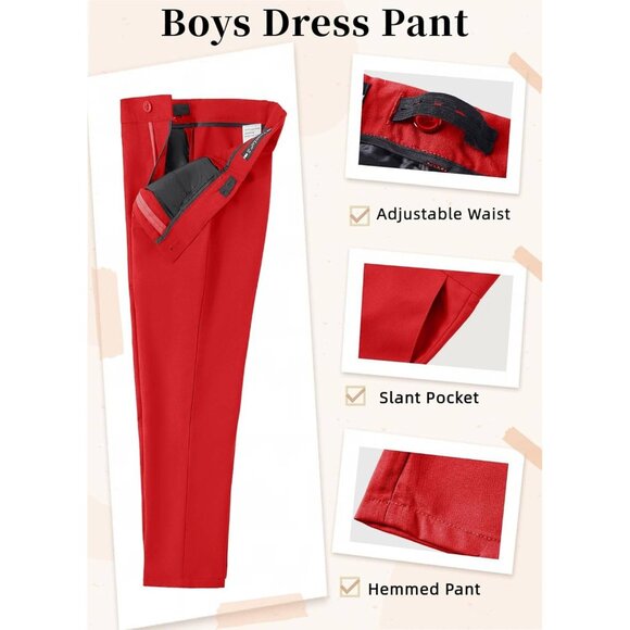 Boys' Formal Suit Set – 3-Piece Ring Bearer Outfit with Bow Tie Size 8Y Red - Picture 5 of 6